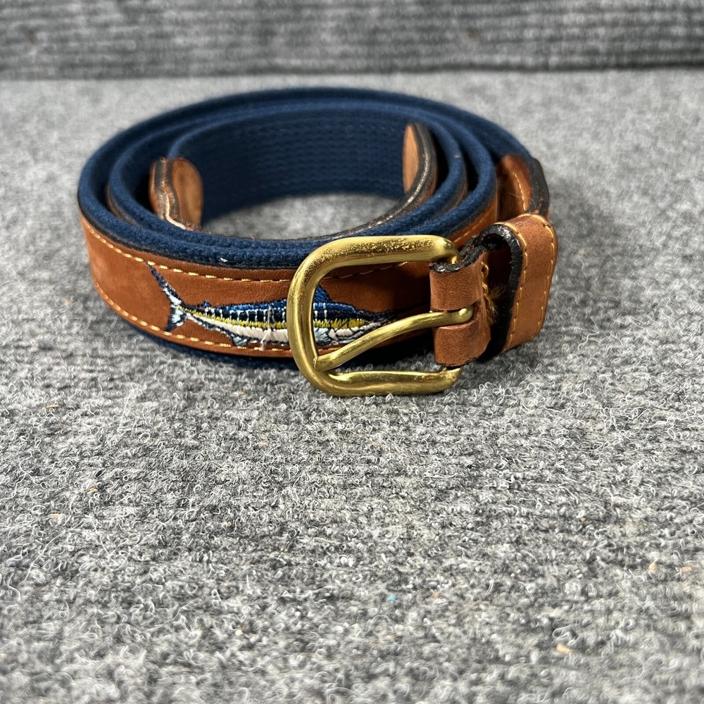 Zep Pro Belt Mens 42 Brown Leather Blue Knit‎ Marlin Embroidered